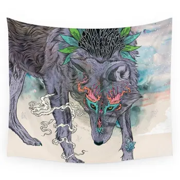 

Journeying Spirit Wolf Printed Tapestry Wall Hanging Coverlet Bedding Sheet Throw Bedspread Living Room Tapestries Dorm Decor