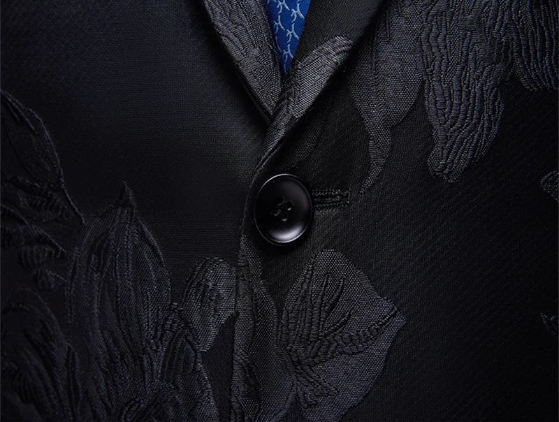 Fashion Black Floral Jacquard Men Blazer High Quality 4XL Man Blazer Casual Suit Jacket Slim Fit Groom Wedding Prom Blazers Q819