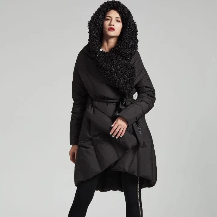 EFATZP зимний длинный рукав пуховик с капюшоном и воротником свободные Утепленная одежда асимметричное Повседневное пуховик Для женщин модные тенденции - Цвет: Черный