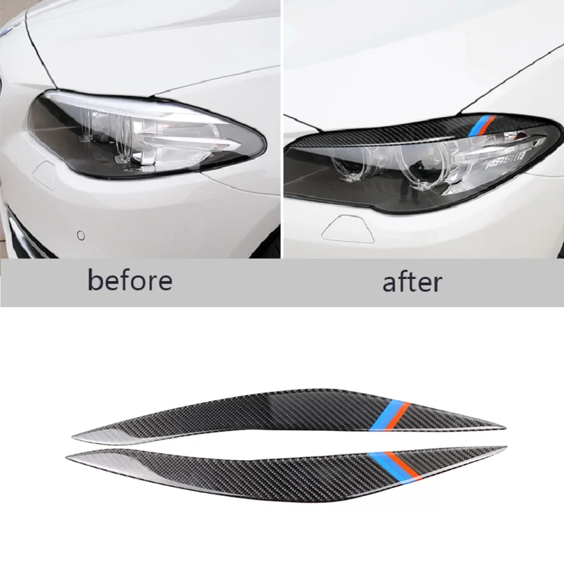 Carbon Fiber Headlights Eyebrows Eyelids Front Headlamp Trim Cover Fit For BMW F10 5 Series 2010-2016 | Автомобили и мотоциклы