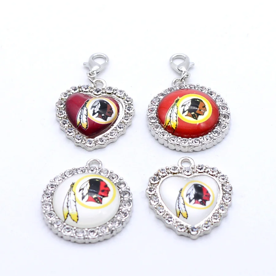 Silver Pendant Rhinestone Charms Washington Redskins Charms for Bracelet Necklace for Women Men Football Fans Paty Fashion
