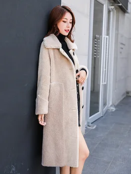 

PTSLAN Women's Genuine Wool Suede Coat Real Fur Coat Jacket