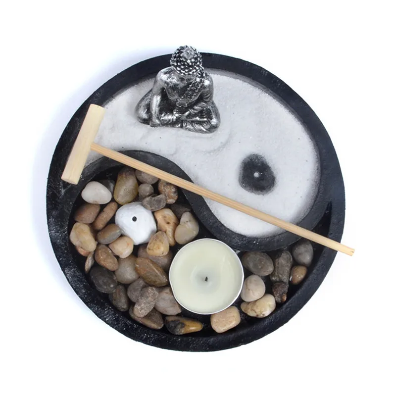 YinYang Taiji Zen песочный стол инновационный Медитирующий Будда изображения песочница микро-пейзаж Смола украшения статуя Будды