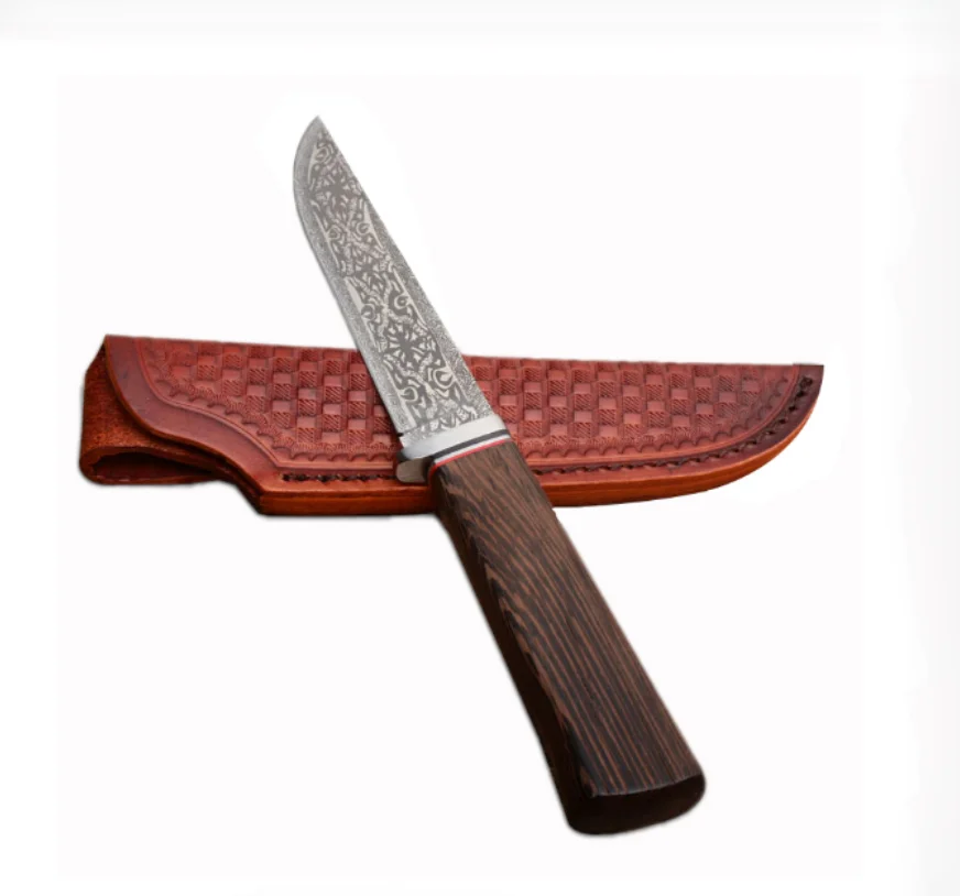 

Hot VG-10 Damascus steel round wooden handle outdoor Europe Practicality hunting knife HRC61 CNC straight blade gifts knives