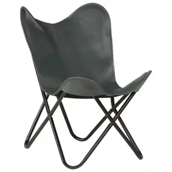 

vidaXL Butterfly Chair Grey Kids Size Real Leather