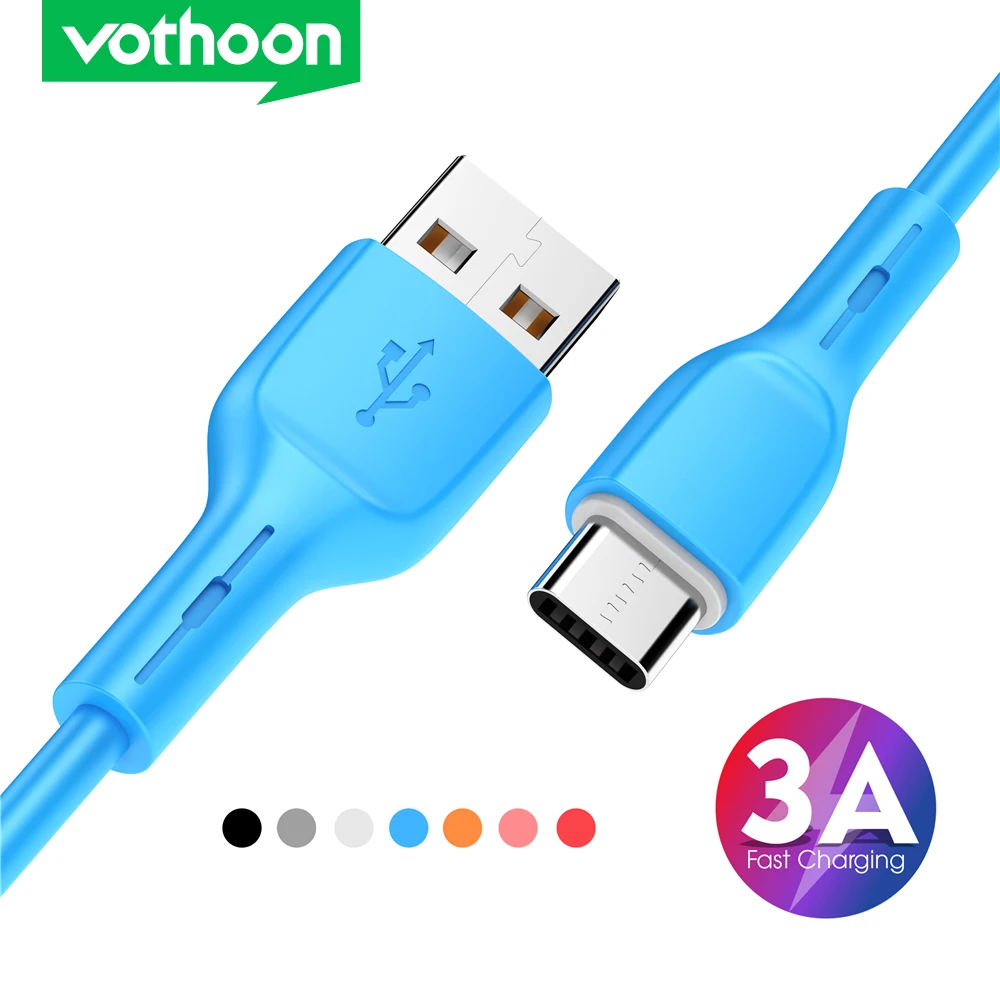 Vothoon 3A силиконовый кабель для быстрой зарядки Micro USB Type C iphone 11pro xs 8 Samsung Huawei