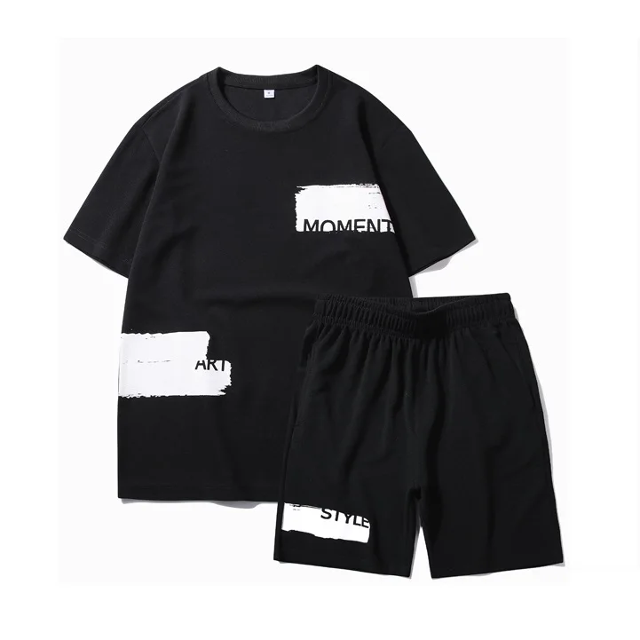

Mens Loose Sets 2020 New Trend Casual Tracksuit Men Hip Hop Two Piece Set Tee Shirt + Shorts Sport Suit Breathable Elastic Waist