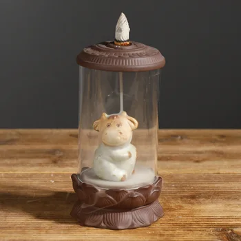 

Hourglass Animal Backflow Incense Holder Glass Smoke Waterfall Incense Burner Holder Purple Aromatherapy Furnace Home Decor