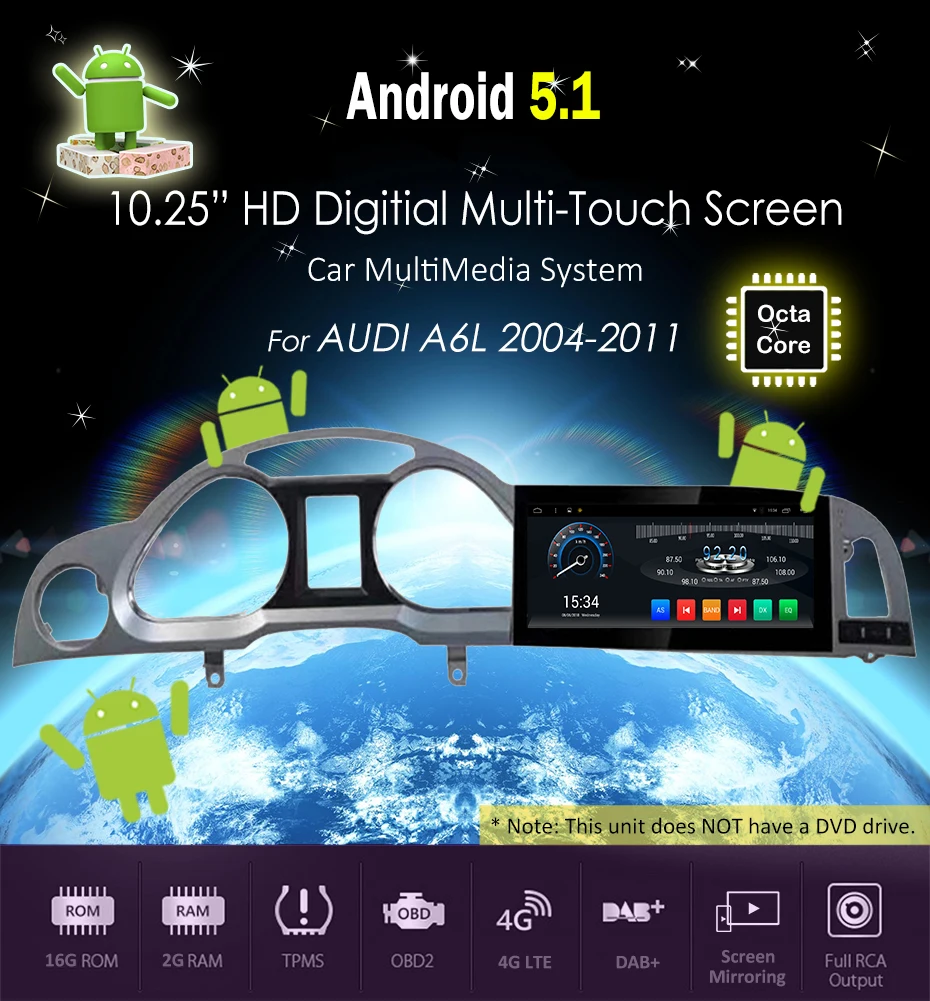 Flash Deal Kukuz 10.25" Android DVD Playerfor Audi A6 A6L 2010 2011 Car GPS Navitation Octa core Bluetooth GPS Radio WIFI Stereo 4G Video 0