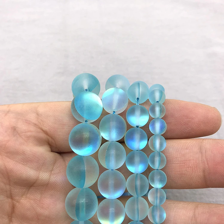 Light Blue Frost Moonstone Gem Matte crystal Round Beads 6 8 10 12MM Fit Diy DIY Chrams Necklace Bracelets For Jewelry Making