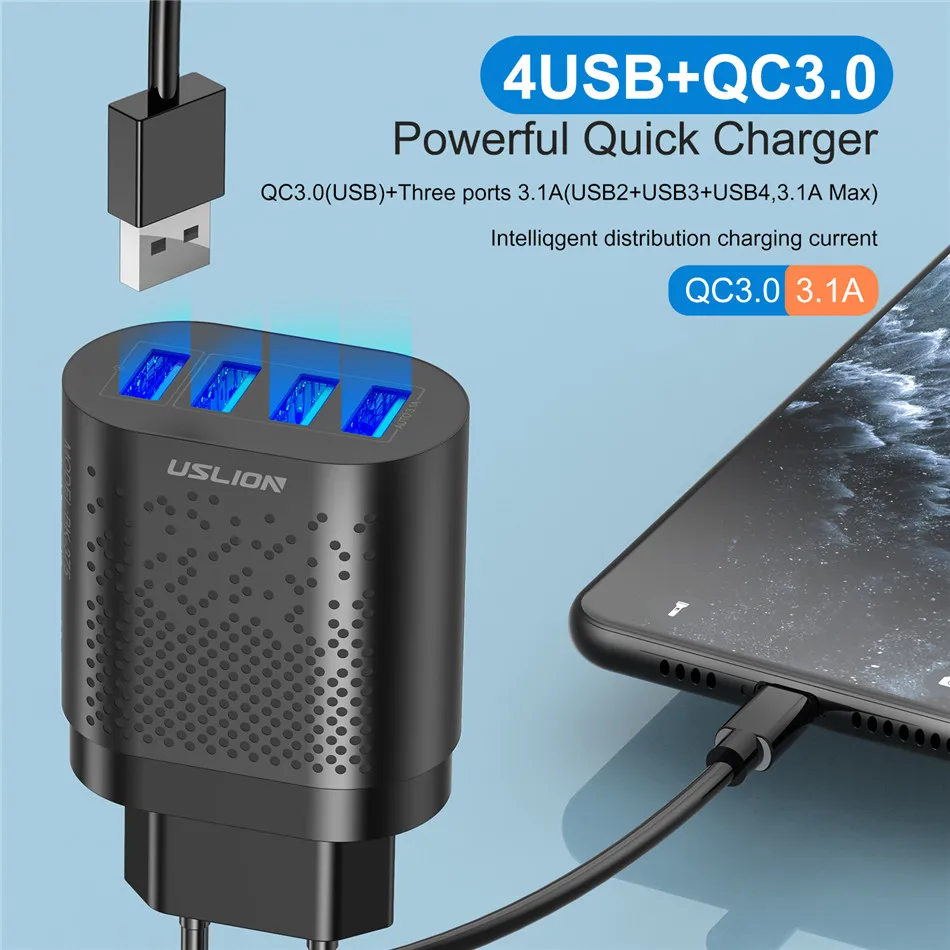 phone charger USLION 48W Quick Charge QC 3.0 USB Universal Mobile Phone Charger Wall Fast Charging Adapter For iPhone Samsung Huawei Xiaomi 12 65 watt usb c charger