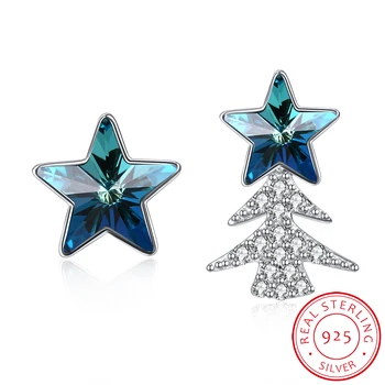 

INALIS 925 sterling silver wedding women's diamond crystal Christmas tree Stud earrings fashion jewelry for women for a girl