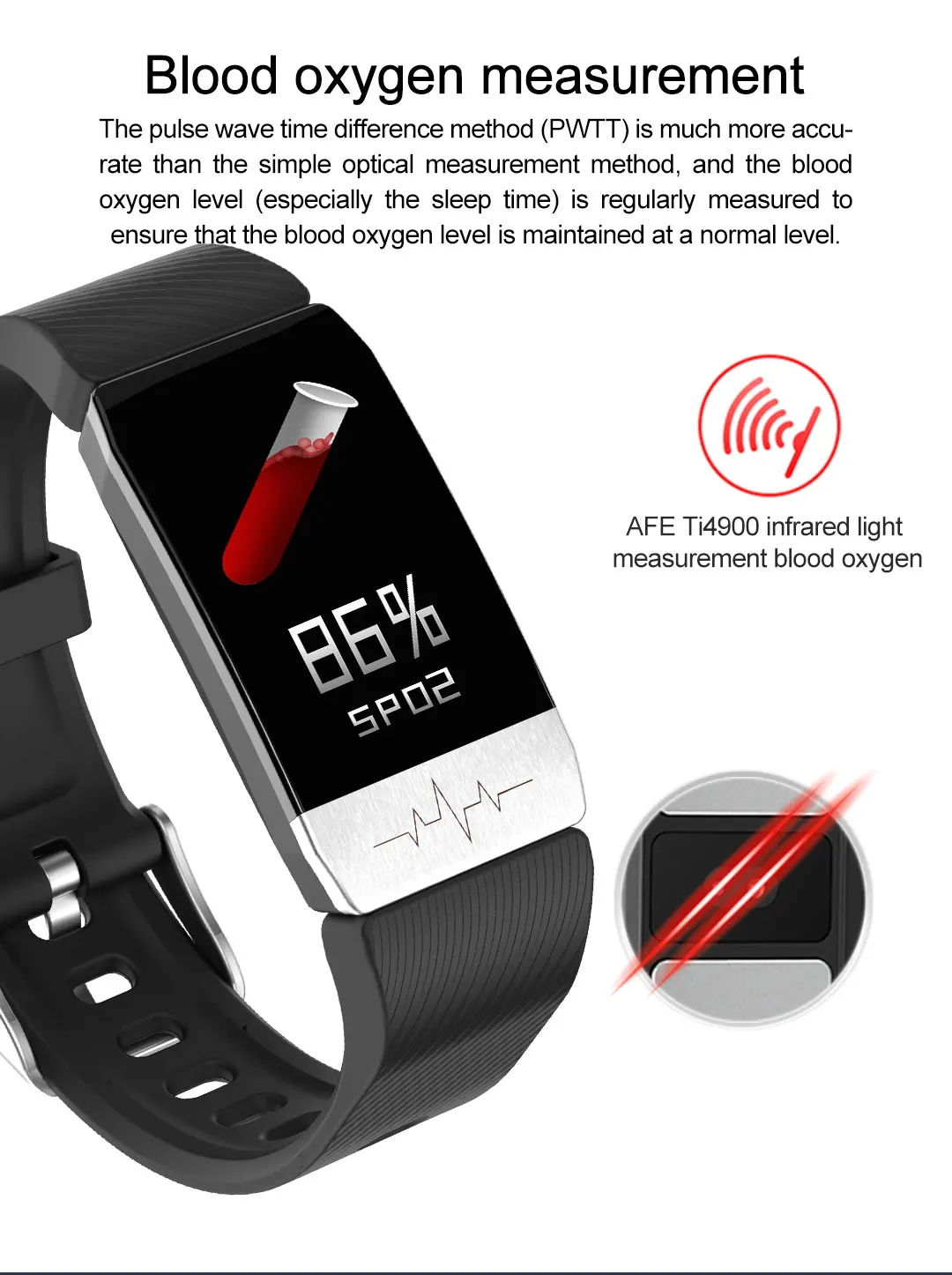 T1S Smart Watch Band With Temperature Measure ECG Heart Rate Blood Pressure Monitor Weather Forecast Drinking Remind Wristband