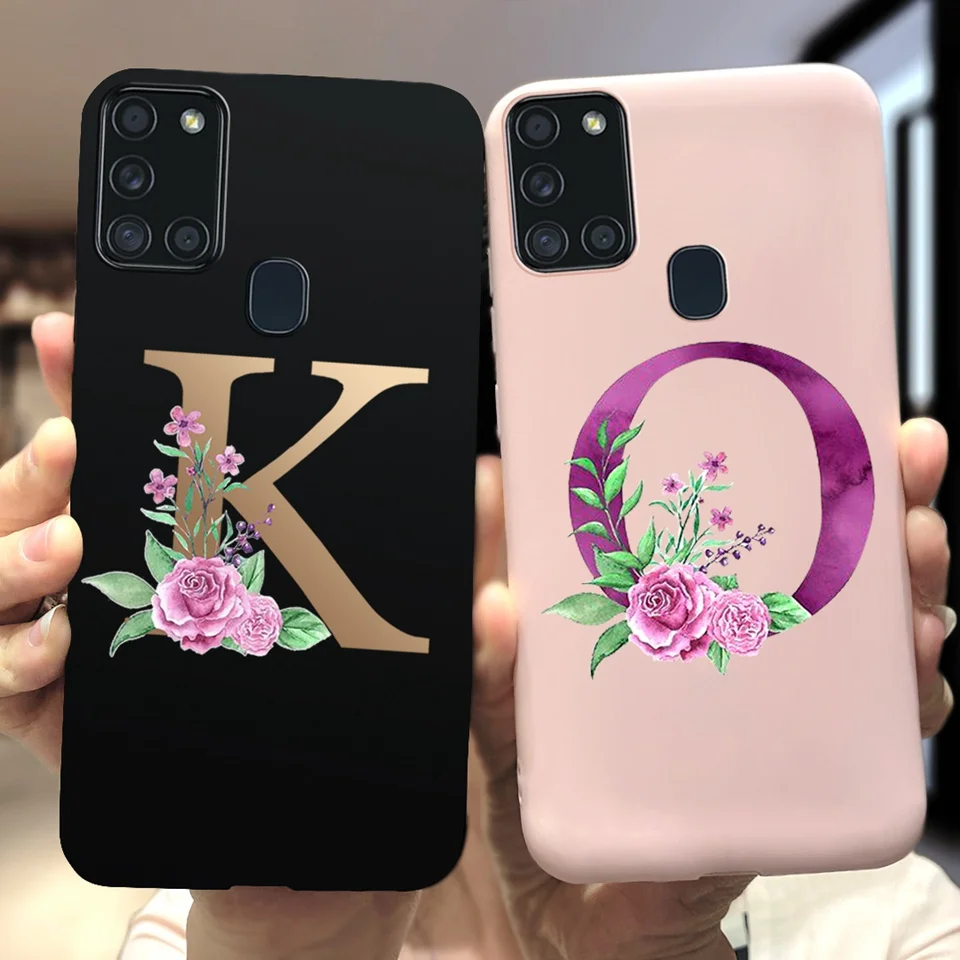 Custodia Per Samsung Galaxy A21S 6.5 "Nome Lettere Cover Per Telefono In Silicone Liquido Per Samsung A21S A 21 S A21 S A217F Fundas Coque Capa