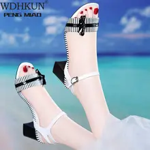 Sandálias femininas de salto quadrado, sapatos de verão para mulheres de 4cm a 5cm, tamanhos 34-40