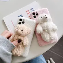 

Cutie Bear Stuffed Doll Plush Phone Case For iPhone13 12 11Pro Xsmax 78PLUS 6s SE2 XR Half Warm Cover Shell Back Protection