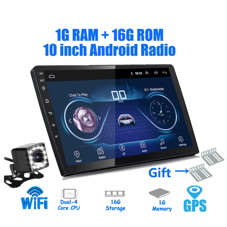 10 inch with 12LED 9/10 дюймов Android 8,1 универсальный автомобильный Радио 2 din android автомобильный Радио dvd-плеер gps навигация wifi Bluetooth MP5 плеер задняя камера - Цвет: 10 inch with 12LED