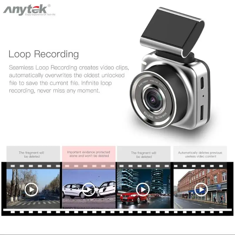 Anytek Q2N 2,0 дюймовый экран Мини Автомобильный видеорегистратор камера Full Hd 1080P 135 градусов объектив Dash Cam g-сенсор Dashcam