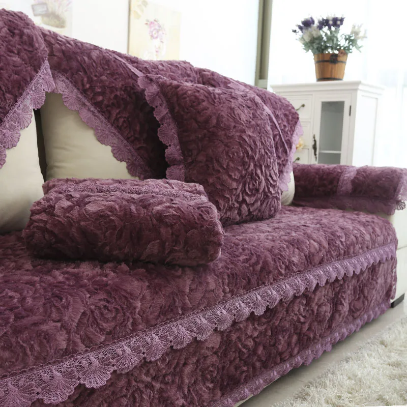 Non-slip Thick Cushion European Custom Plush Sofa Cover Lase Couch Cover Pillowcase Solid Color 5