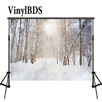 

VinylBDS Backdrop Photo Snow Road Forest Backdrops Scenery White Spot Tree Photography Backgrounds For Newborn Photo Studio