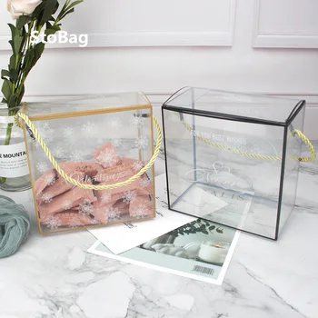 

StoBag 10pcs Transparent Gift Snowflake Crisp Nougat Plastic Box Fructose Cookie Tote Bag Packaging Box Handmade Party Wedding
