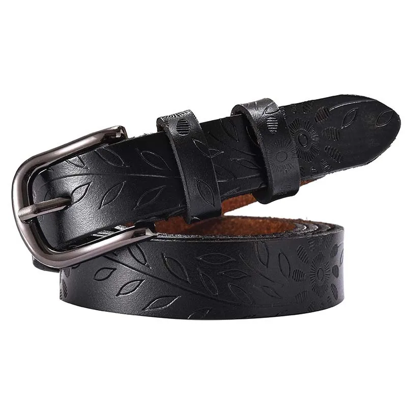 ELIfashion второй слой коровья кожа тисненая Флора пояс роскошный ремень платье и джинсы модные ремни Винтажные серьги-цветная пряжка - Цвет: black