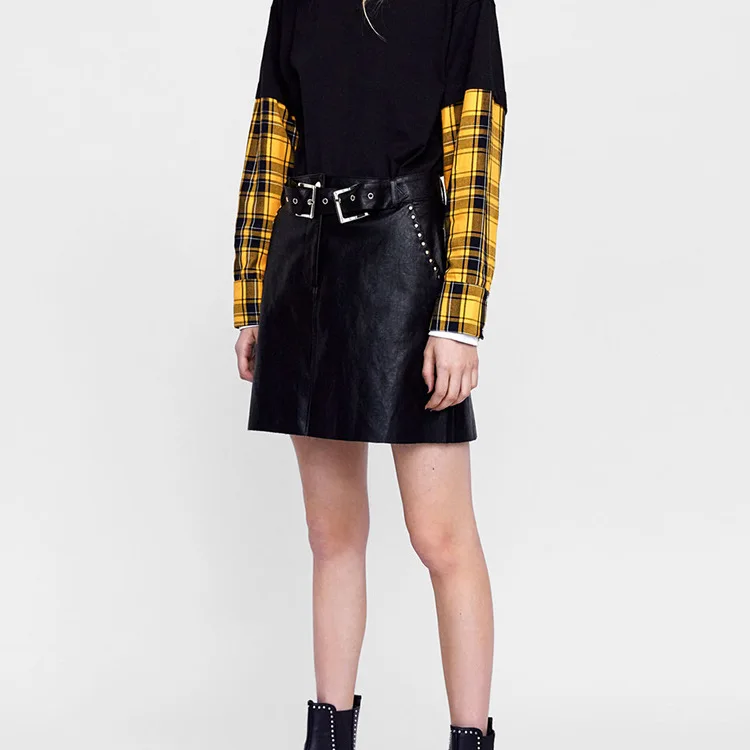 

Overplus of Goods Exported to Europe And US Rivet Strap Faux Leather Skirt Women's Autumn And Winter New Products High-waisted P