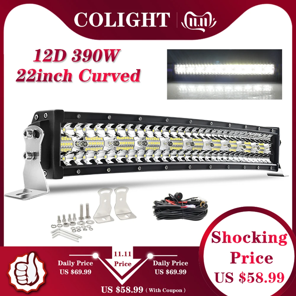 

CO LIGHT 12D 22 inch Led Bar Offroad 390W Curved 3-Rows Spot Flood Combo Led Work Light Offroad For Jeep UAZ SUV 4WD ATV 12V 24V