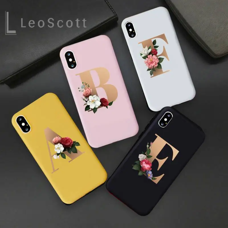 

Flower 26 English name letters custom Phone Case Candy Color for iPhone 6 7 8 11 12 s mini pro X XS XR MAX Plus