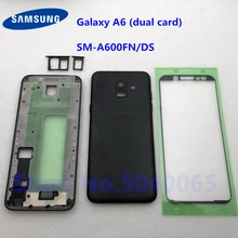 Задняя крышка батарейного отсека с кнопкой для samsung Galaxy A6 SM-A600FN/DS A600 задняя дверь полный корпус A6 наклейка с двумя картами