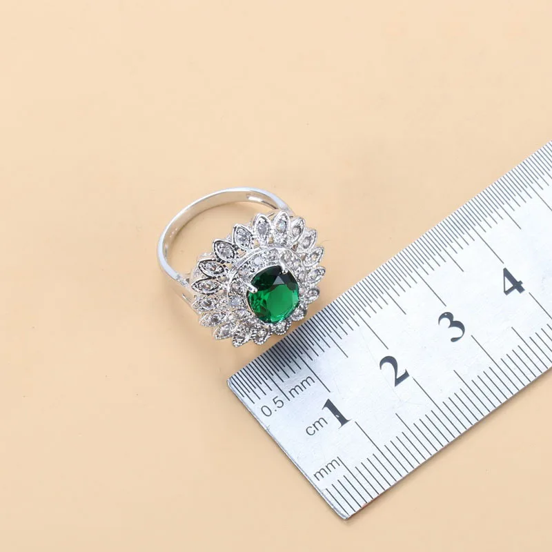 Bridal Jewelry Sets Crystal Jewelry Sets Fine Sunflower Green Zircon 925 Silver Bridal Clip Earrings Necklace Bracelet And Ring For Women /Girl Gift