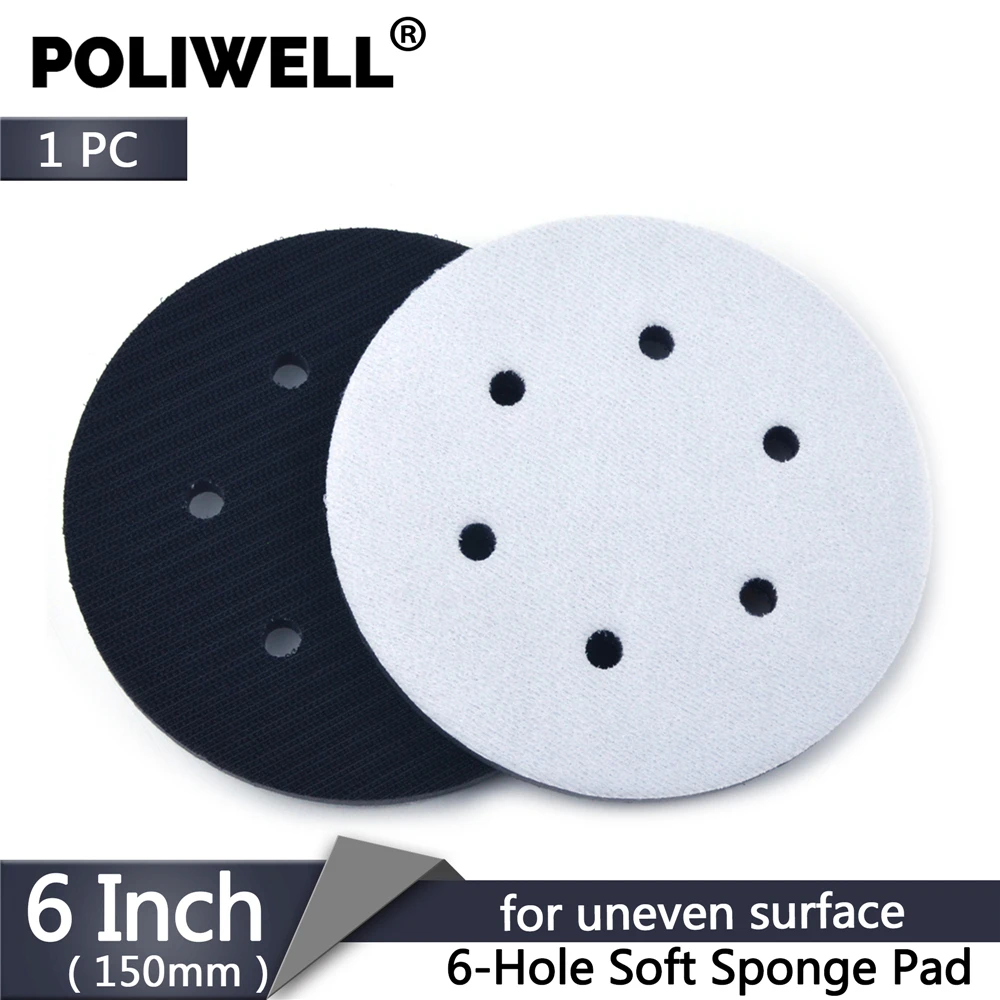 

POLIWELL 1PC 6 Inch 150mm 6 Holes Soft Sponge Interface Pad Hook & Loop Backing Pad Disc Protection Polishing Abrasive Tools