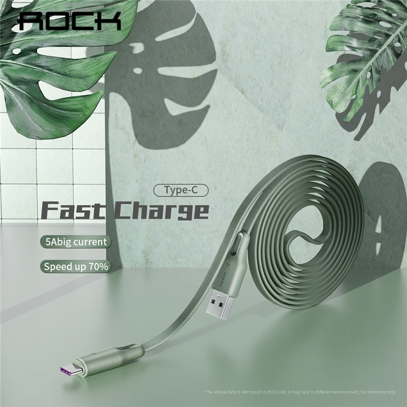 Плоский кабель для быстрой зарядки ROCK type-C 5A samsung S9 S8 Xiaomi mi9 Redmi note 7 Super Fast Charging QC 4 0