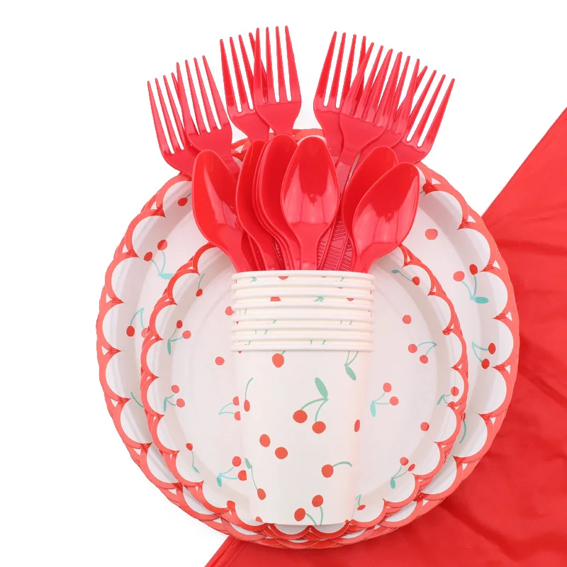 Disposable Tableware Tablecloths Paper Towels Cherry Theme Wedding