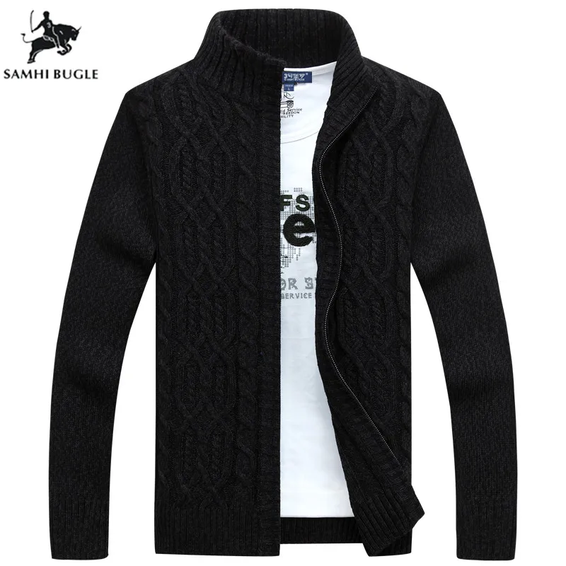 Мужской s свитер для брендовый мужской свитер повседневный мужской кардиган толстый кашемировый свитер верхняя одежда Зимний серый синий - Цвет: Черный