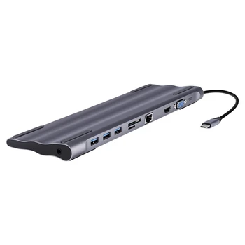 

Type-C Ten-In-One Docking Station, USB-C to HDMI High-Definition Hub Supports USB, SD, RJ45, HDMI and Other Interfaces