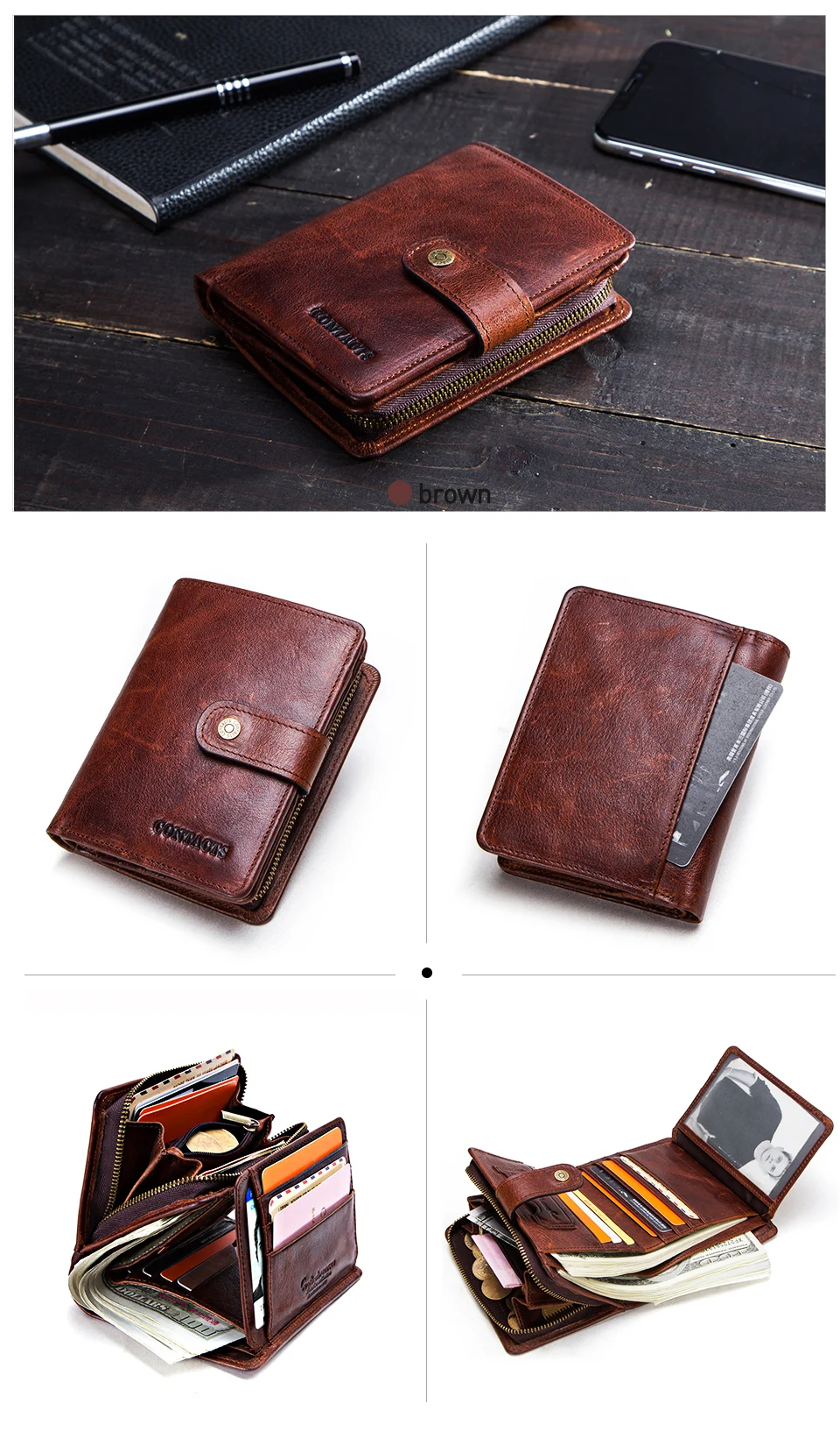 Brown Unisex Genuine Leather with RFID-Blocking