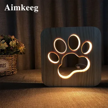 

3D Wooden Lamp LED Animal Dog Cat Paw Lamp Cute Cartoon Night Light 3D Lamp USB Powered Desk Lights for Kids Baby Gift