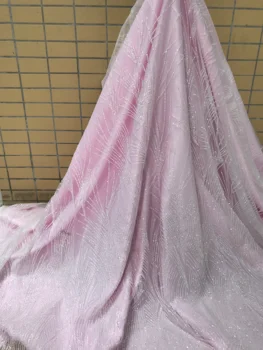 

Hot selling glued glitter sequins lace fabric yaking-30.8802 African French net tulle Lace Fabric for party