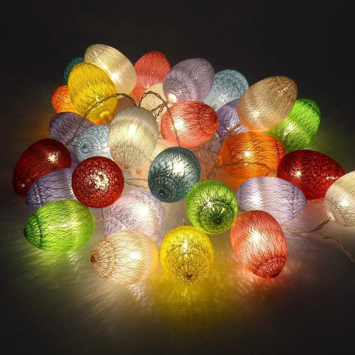 

metable 3M/10Ft 30 Mix-Color Cotton Egg LED Easter Xmas Wedding Battery Operated String Fairy Light