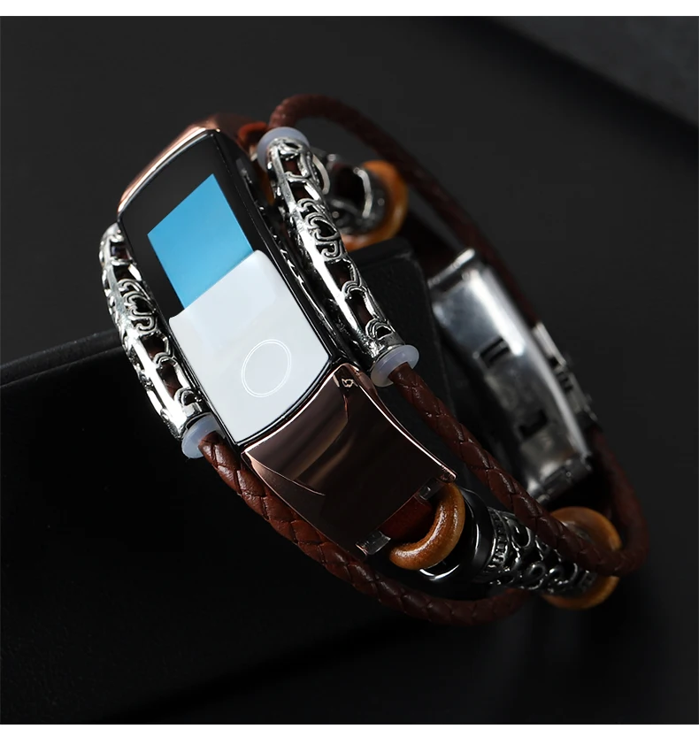 

For HONOR Band 4 5 Leather bracelet strap For Huawei HONOR Band 4 Stainless Steel decoration Wristband For honor band 5 strap