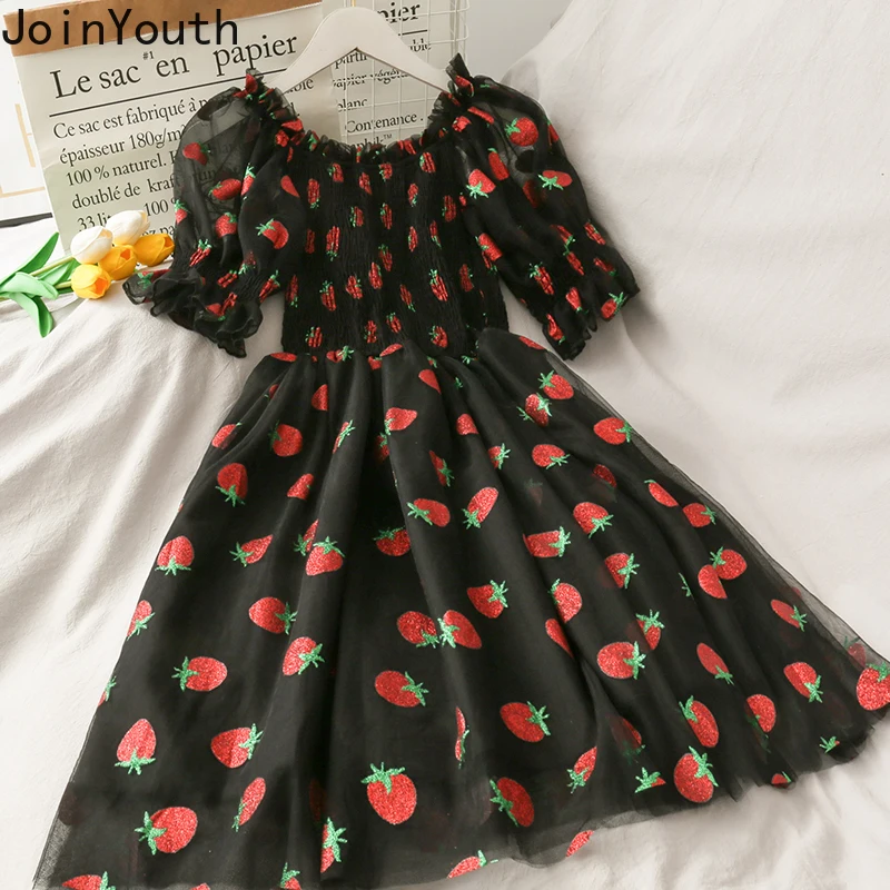 Joinyouth 2025 Summer Dress Women Strawberry Dresses Korean