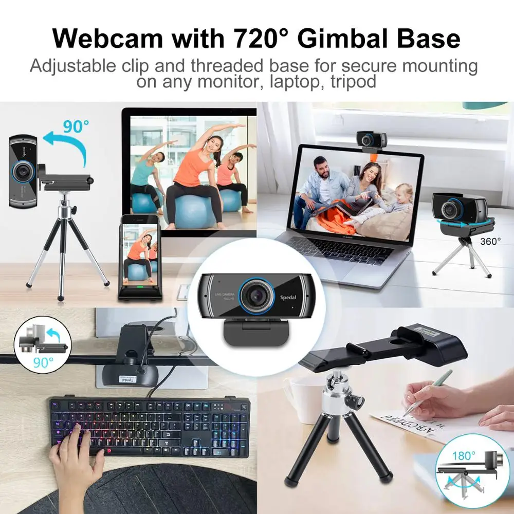 Spedal C920 1080p Hd Webcam with Microphone 100&deg;Wide Angle Video Conferencing Live Streaming Free Drive for PC Mac Laptop