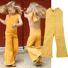 Детский спортивный комбинезон для маленьких девочек игровой костюм без рукавов с открытой спиной расклешенные штаны комбинезоны От 1 до 6 лет