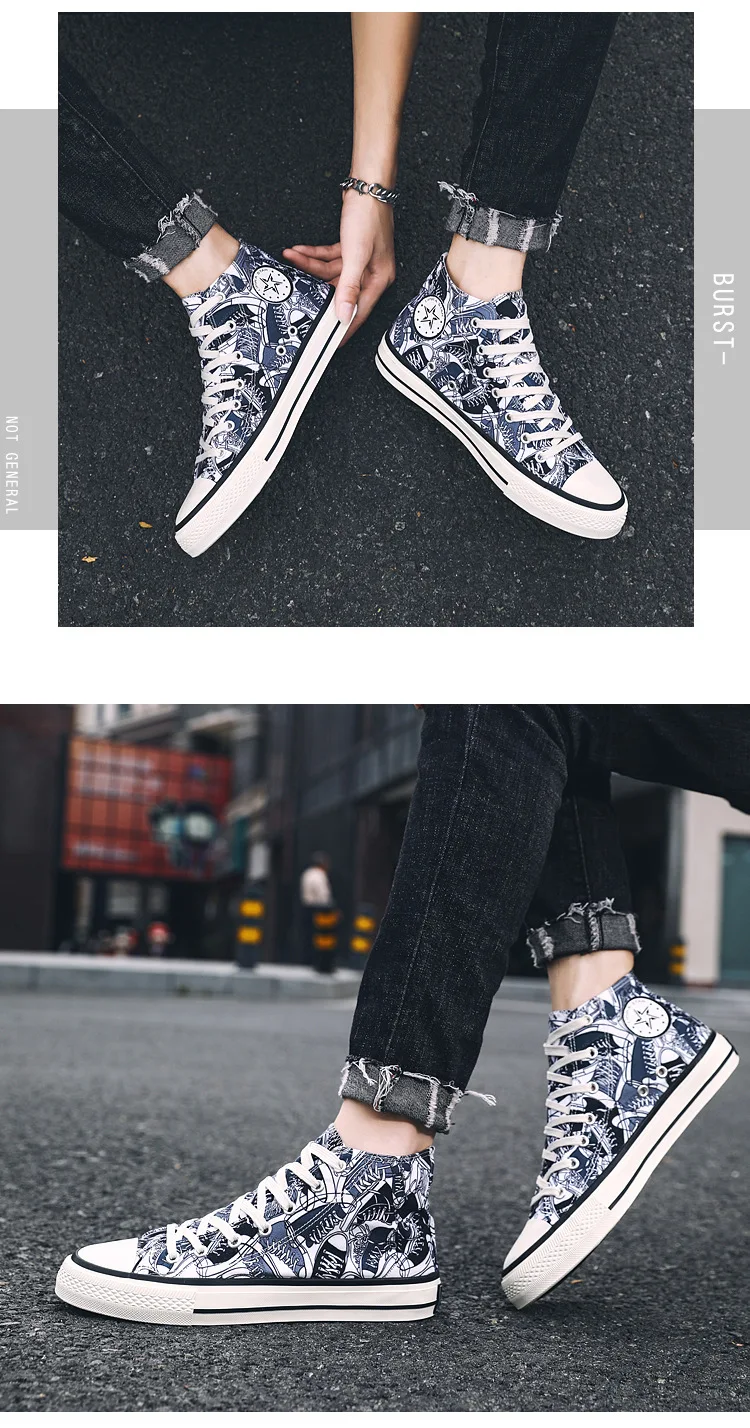 Новинка года; мужские туфли в стиле Гонконга; летние туфли для отдыха с граффити; парусиновые туфли в Корейском стиле