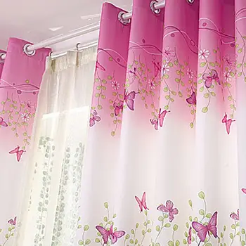

Durable Pink Romantic Butterfly Summer Style Mesh Window Curtains for Home Decoration