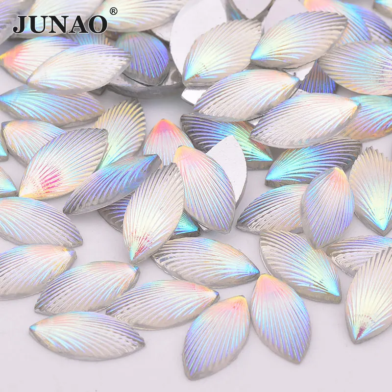 JUNAO 7x15 мм Блестящий черный Стразы ab Crystal аппликация кристаллическое Украшение «конский глаз» камни смола камни Flatback Стразы с бриллиантами для поделок - Цвет: 7x15mm-Crystal AB