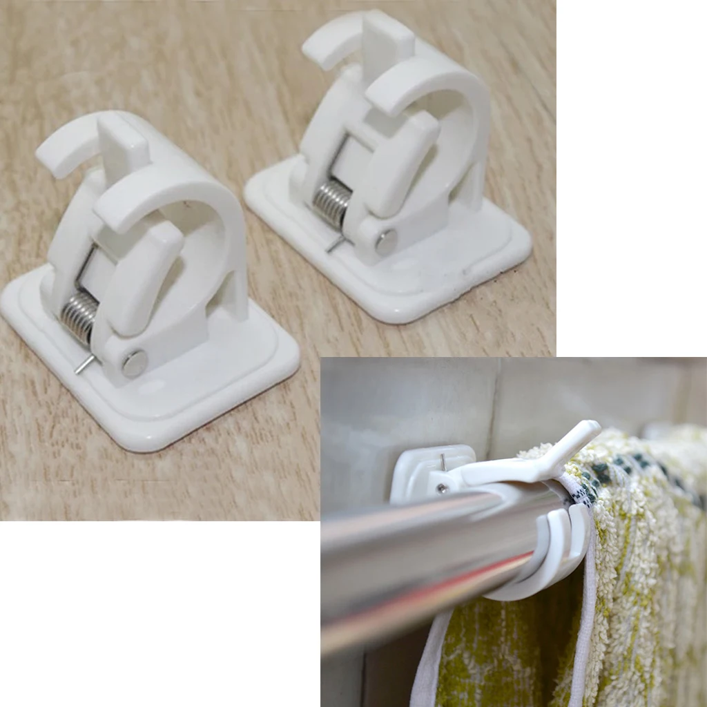 

Pair Self Adhesive Curtain Rods Brackets Curtain Pole Holder Bathroom Room Towel Bar Hook Holder Support Adjustable Rail Clamps