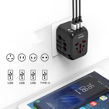 

Travel Adapter International Universal Power Adapter All-in-one with 6.3A 4 USB Worldwide Wall Charger for UK/EU/AU/Asia 4.9