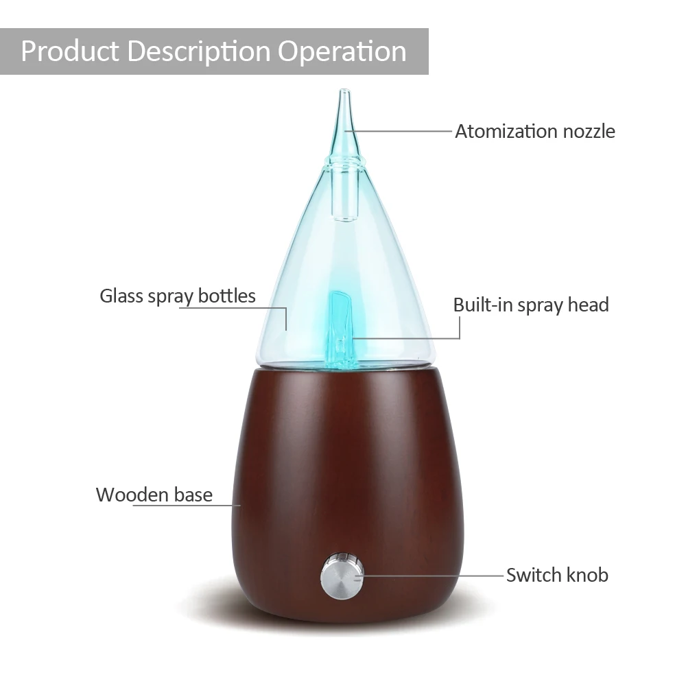 Круглый Деревянный безводный Ароматерапевтический ароматизатор, светодиодный ароматический распылитель эфирного масла с более высоким распылением